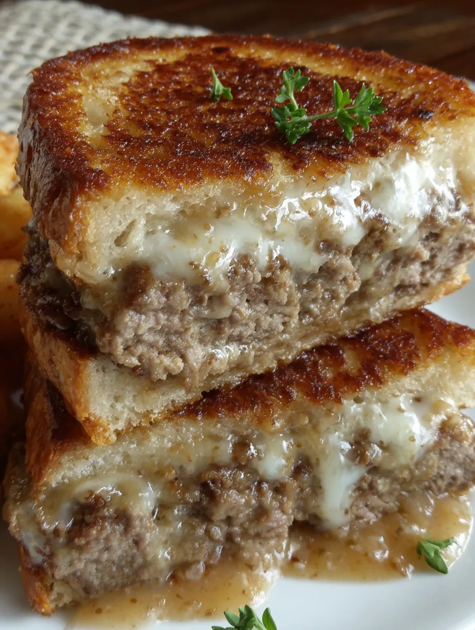 A grilled cheese sandwich with meatloaf in the middle.