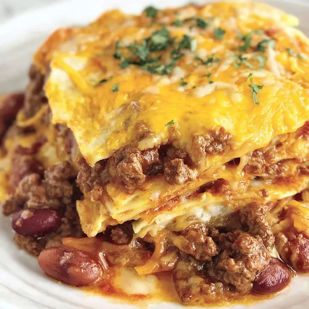 A plate of taco lasagna.