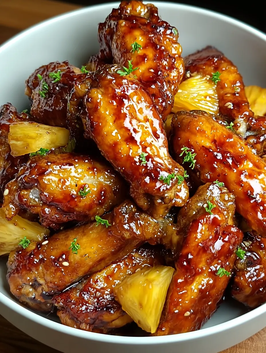 A bowl of brown sugar pineapple chicken wings.