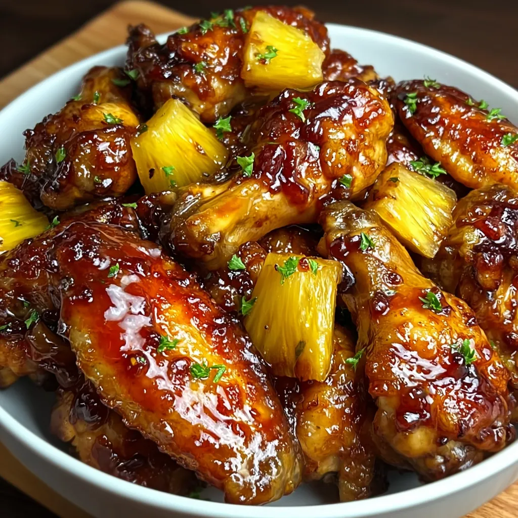 A bowl of chicken wings with brown sugar and pineapple.