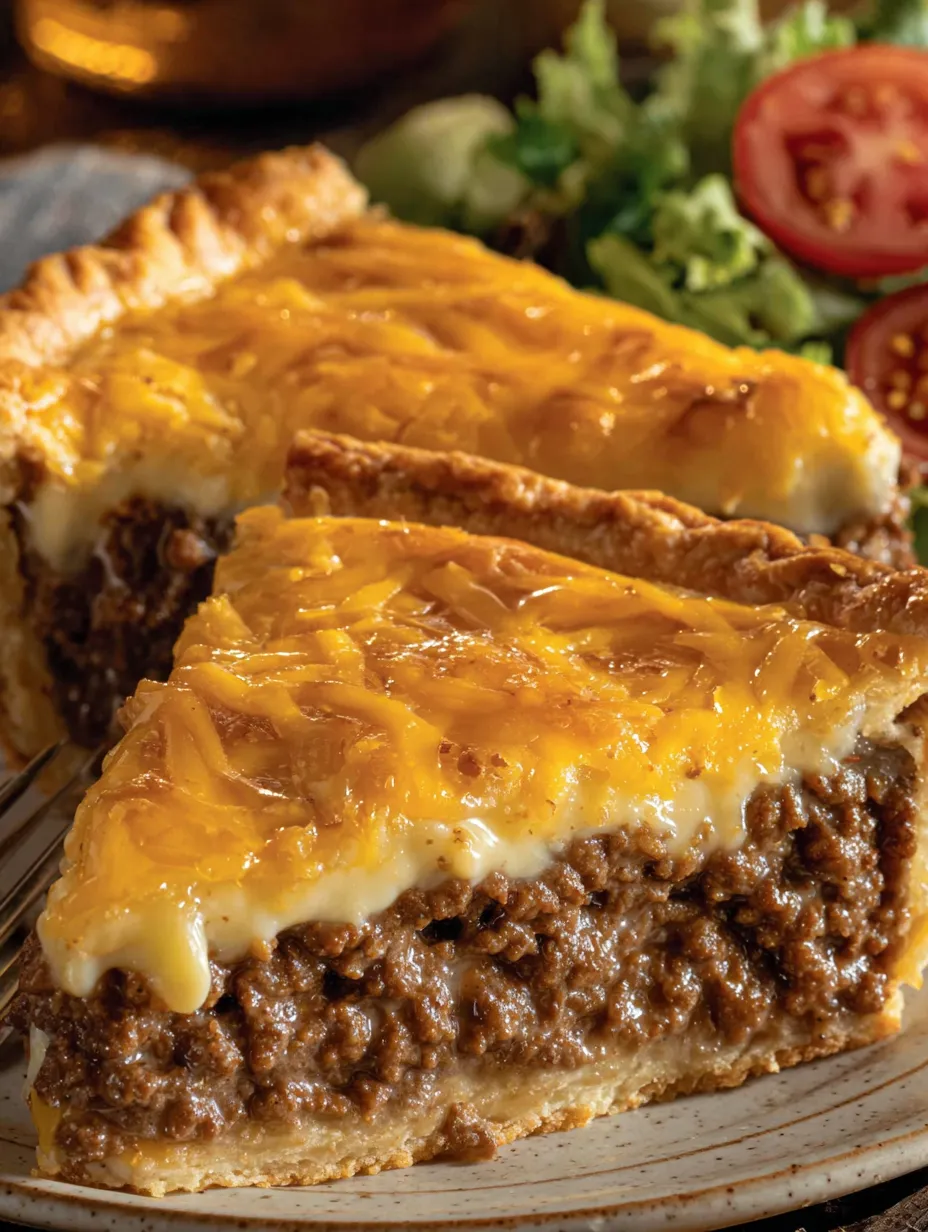 A slice of cheeseburger pie.