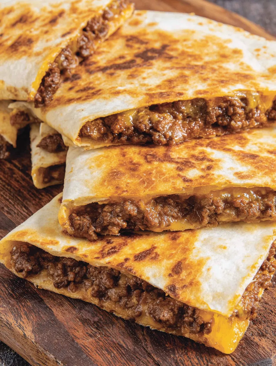 A stack of ground beef quesadillas.