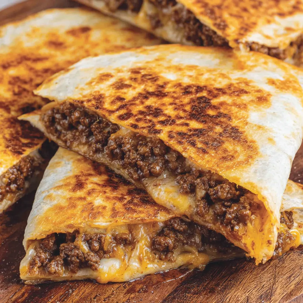 A plate of ground beef quesadillas.