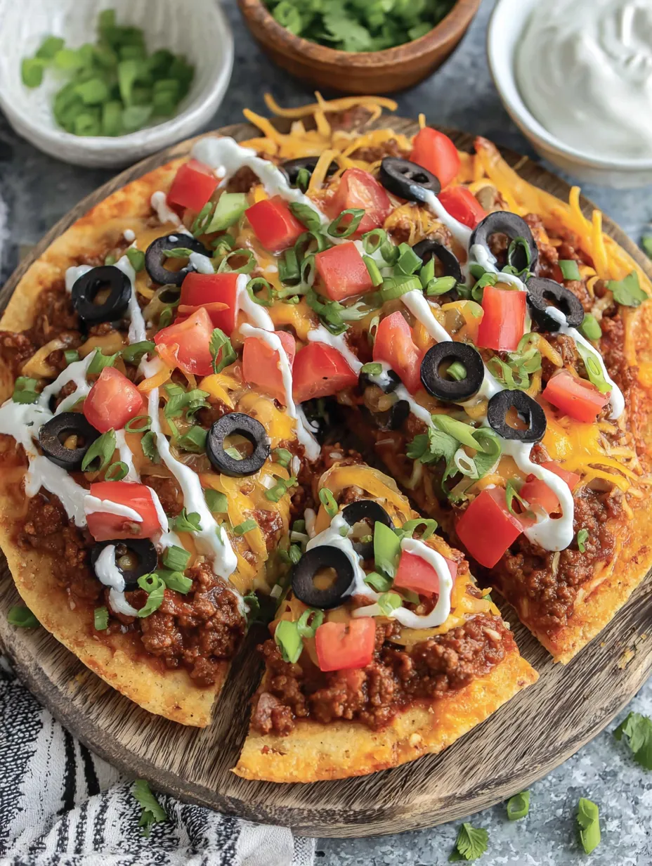 A slice of Mexican pizza with tomatoes, olives, and cheese.