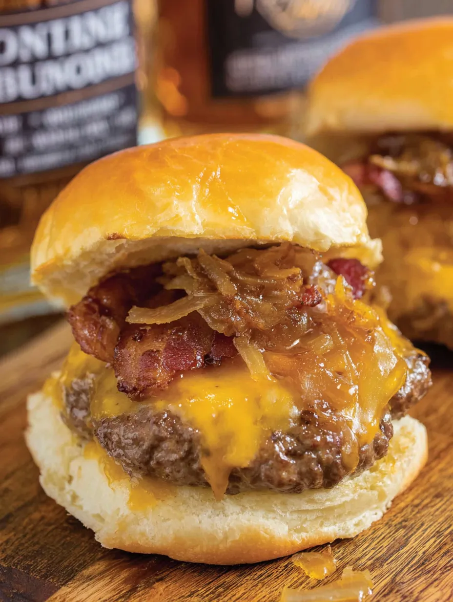 A close up of a bourbon bacon cheeseburger.