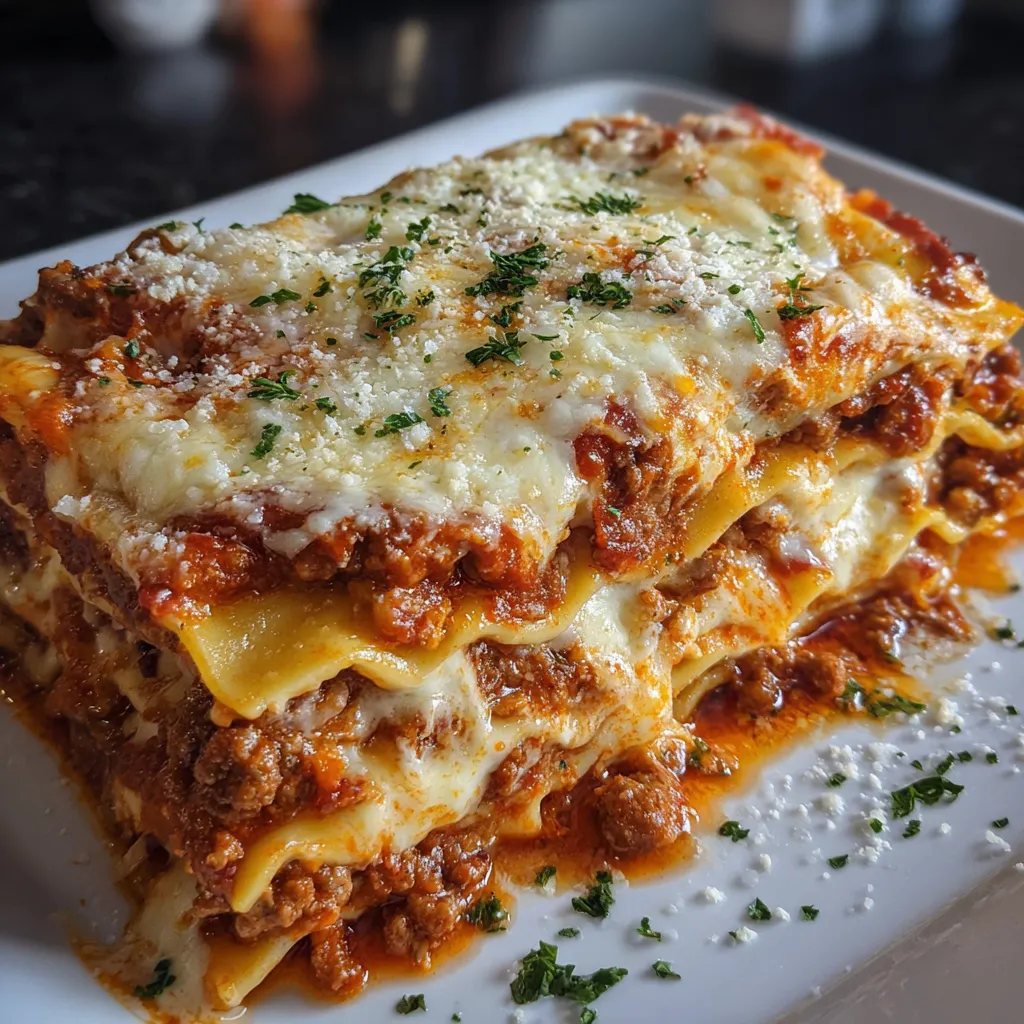 A homemade lasagna on a plate.