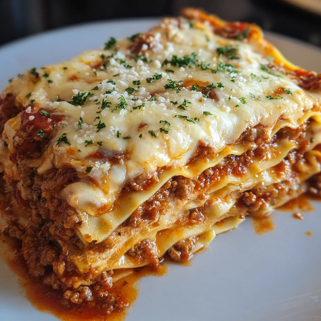 A homemade lasagna on a plate.