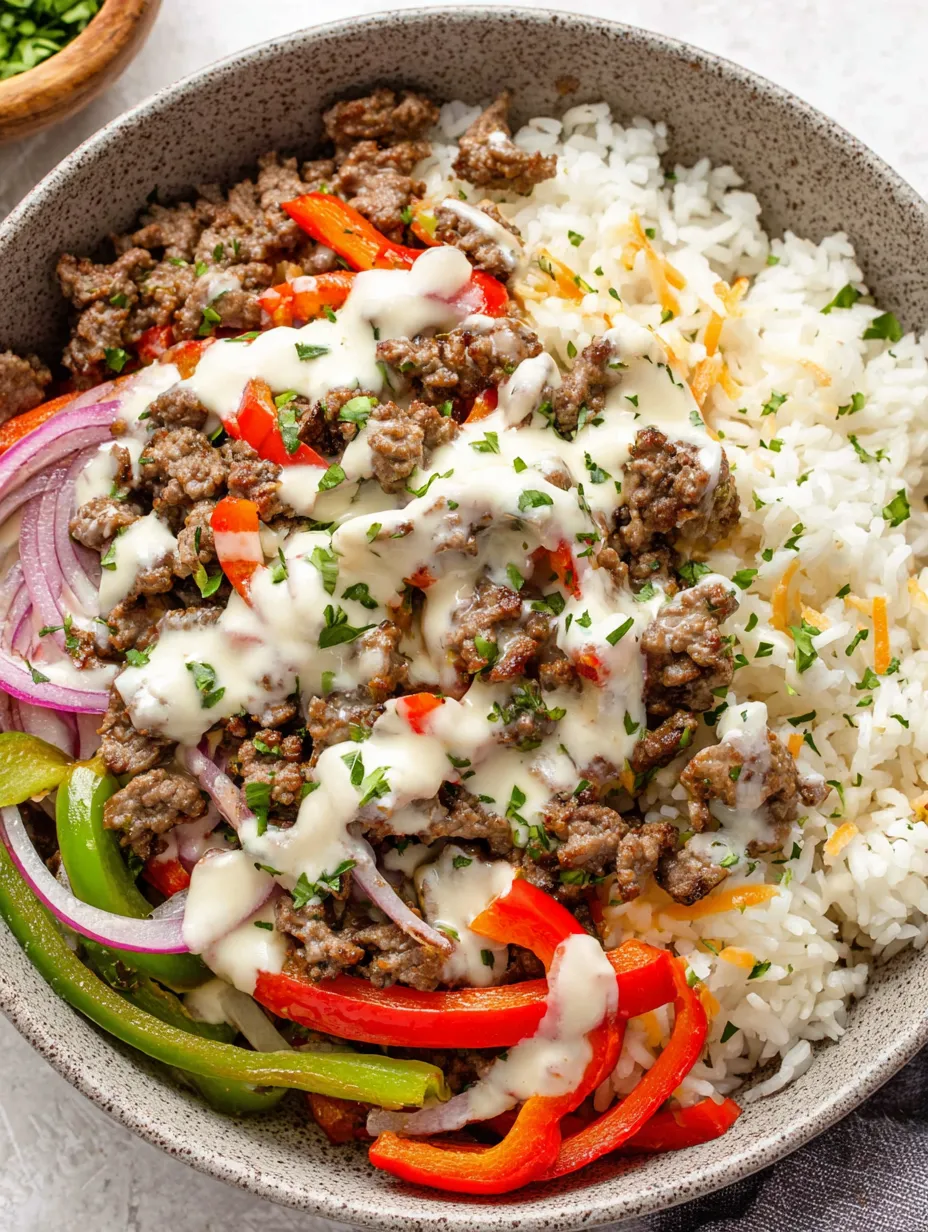 A bowl of food with rice and meat in it.