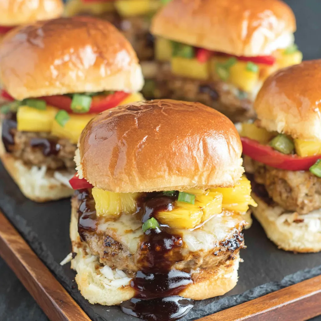 A plate of Hawaiian turkey burger sliders.