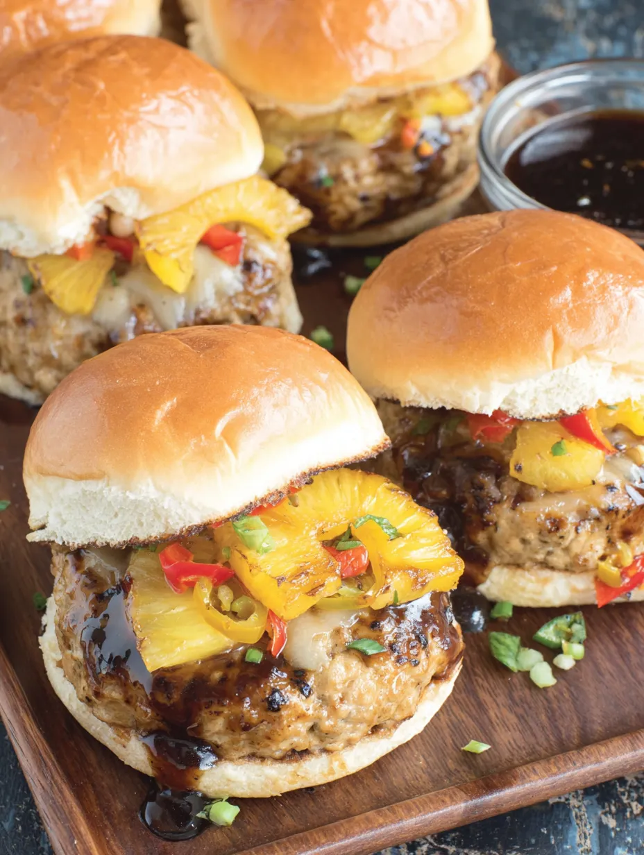 A plate of Hawaiian turkey burger sliders.