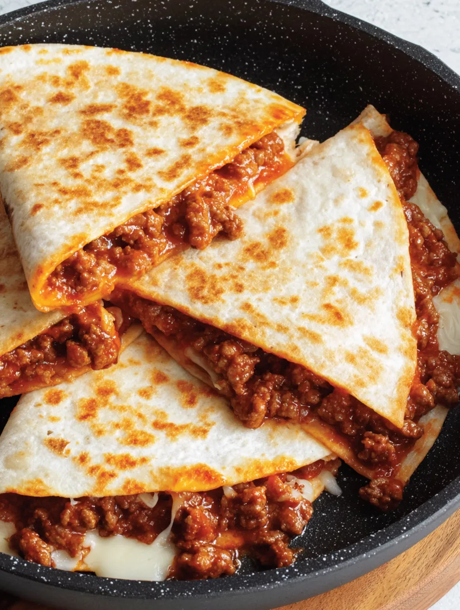 A plate of sloppy joe quesadillas.