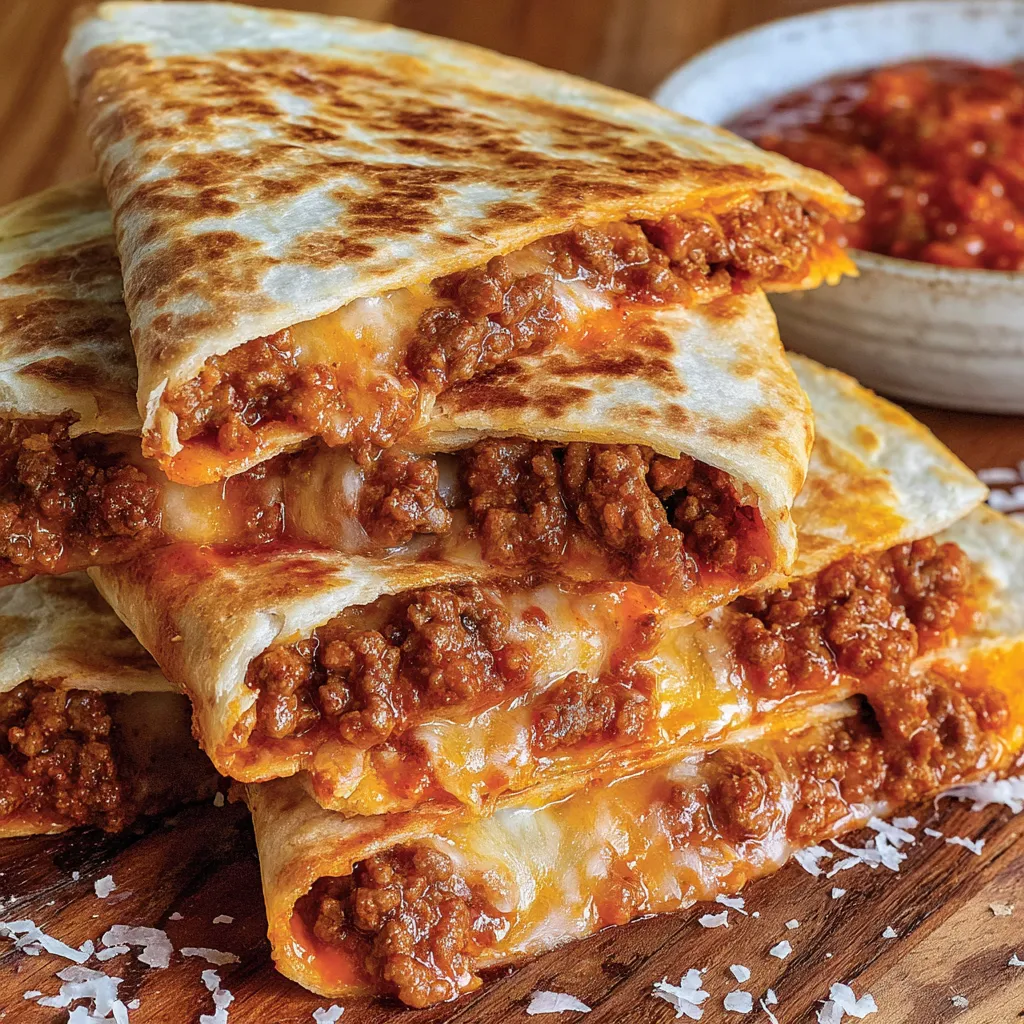 A stack of sloppy joe quesadillas.