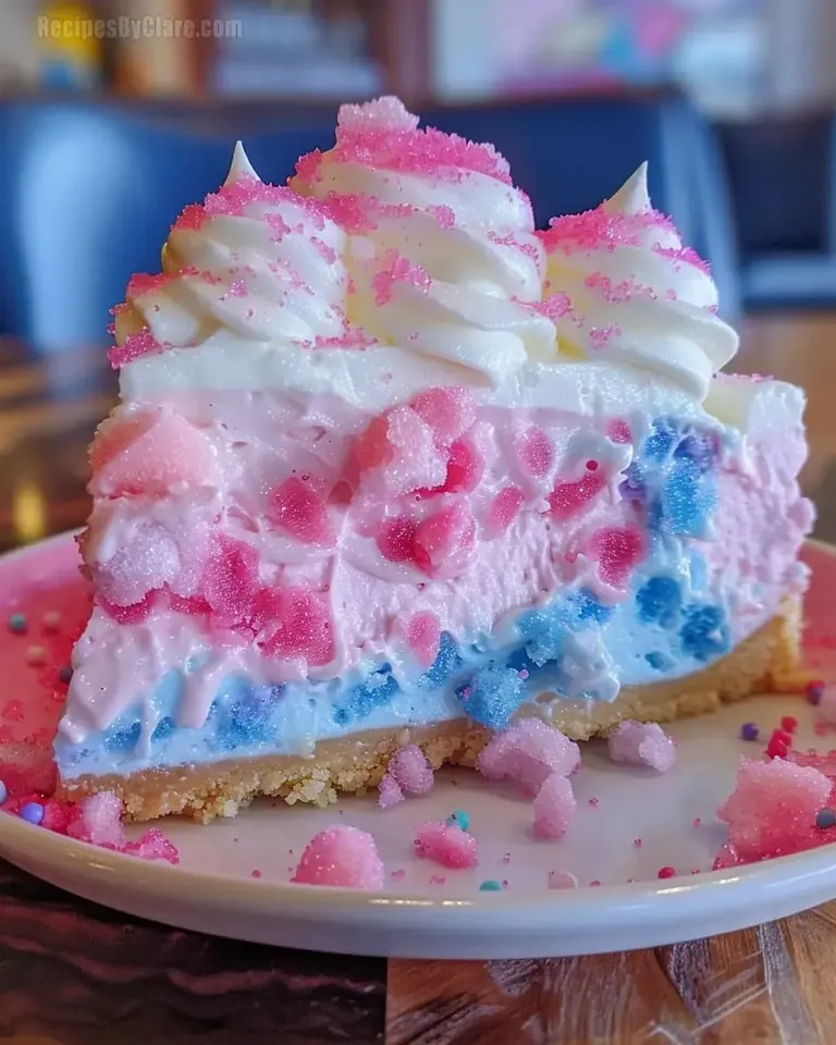 A slice of cotton candy cheesecake.