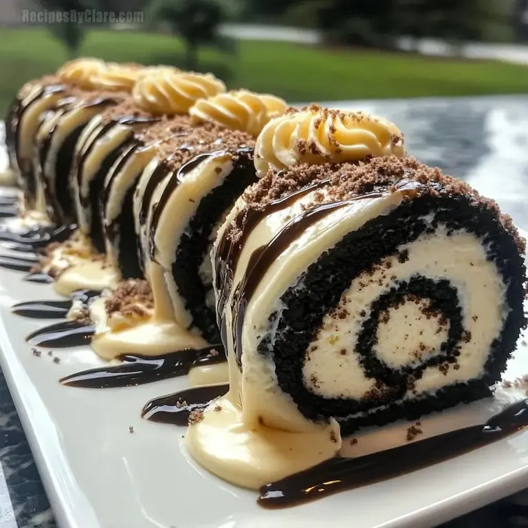 A plate of Oreo Roll Dessert.