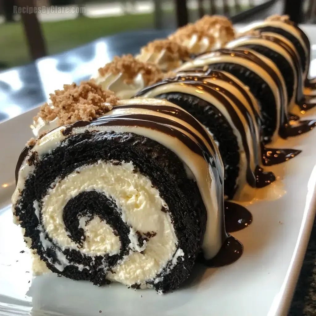 A plate of Oreo roll dessert.