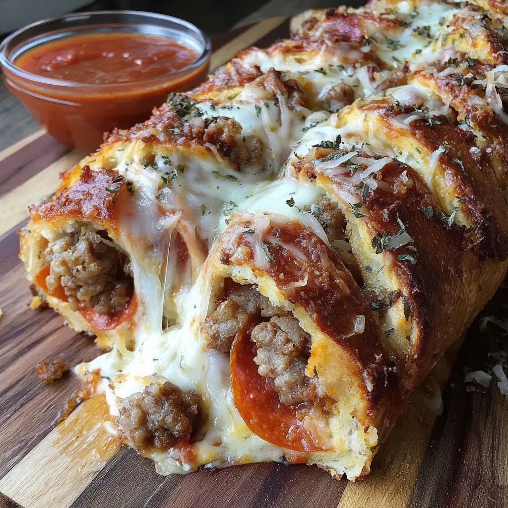 A meat lovers pizza bread recipe.