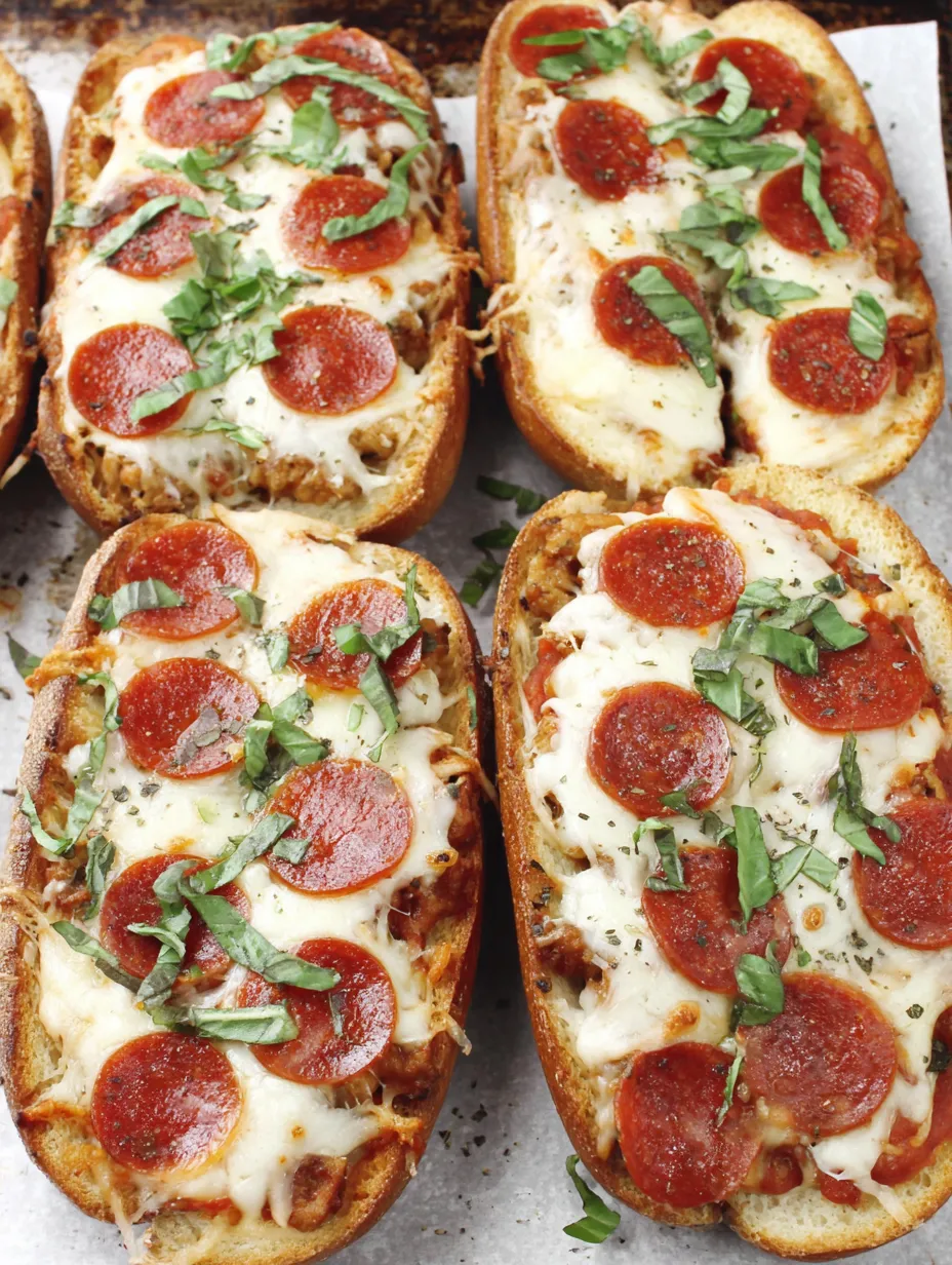 A plate of pizza boats with pepperoni and cheese.
