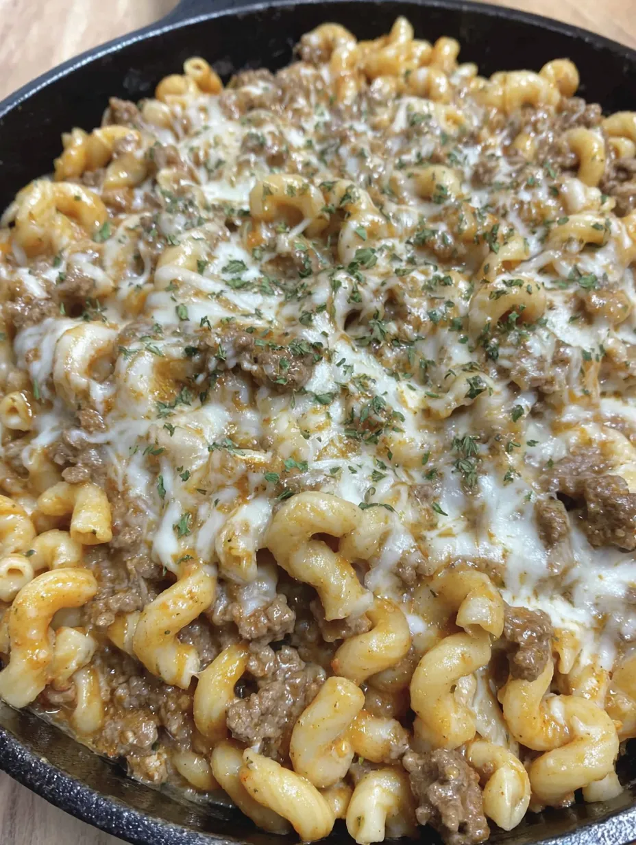 A homemade hamburger helper with cheese and meat.
