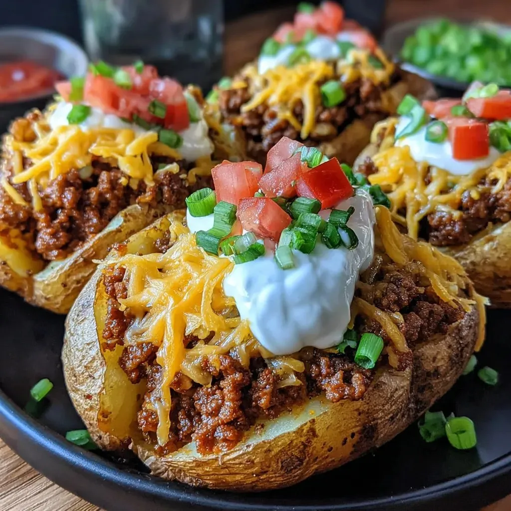 A plate of food with a baked potato topped with cheese and sour cream.