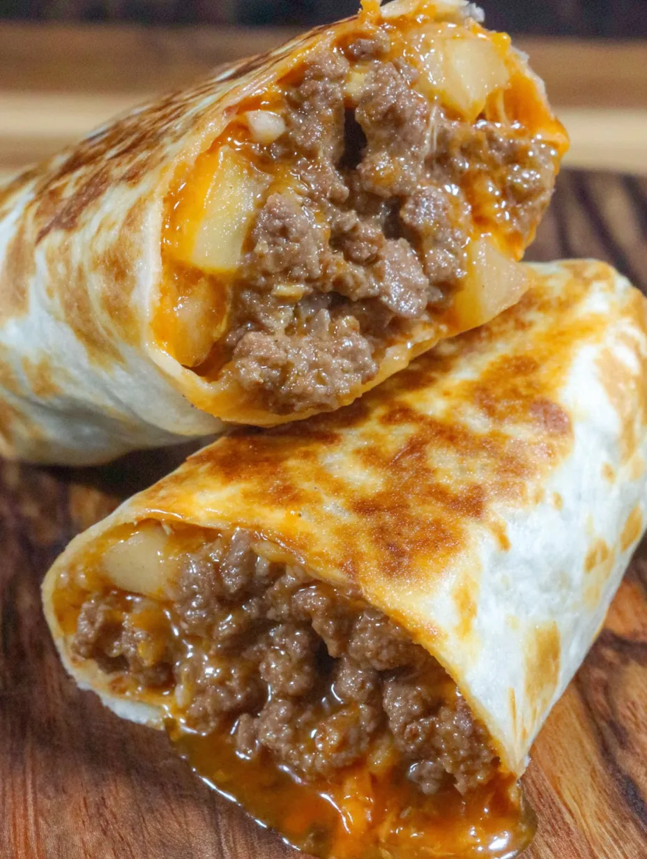 A burrito with meat and cheese.