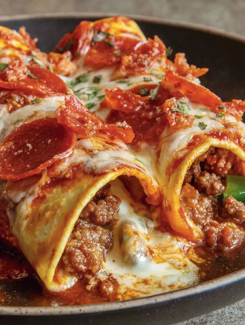 A plate of pizza enchiladas.