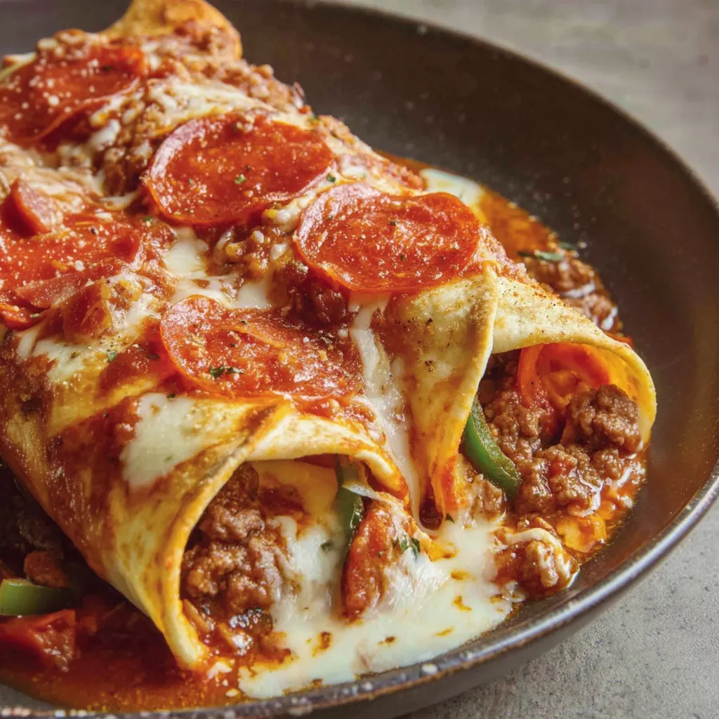 A plate of pizza enchiladas.
