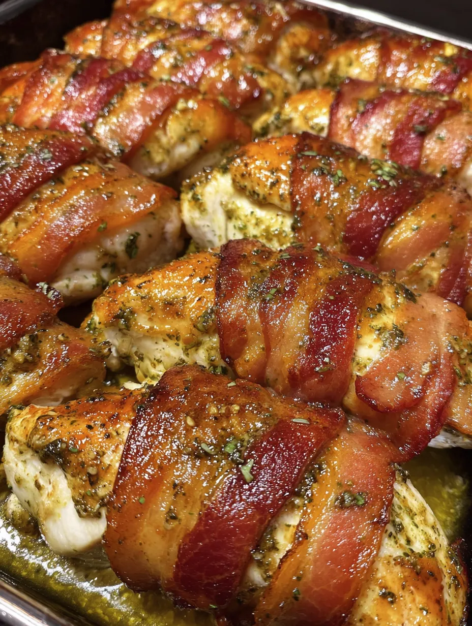 Bacon wrapped chicken with herbs.