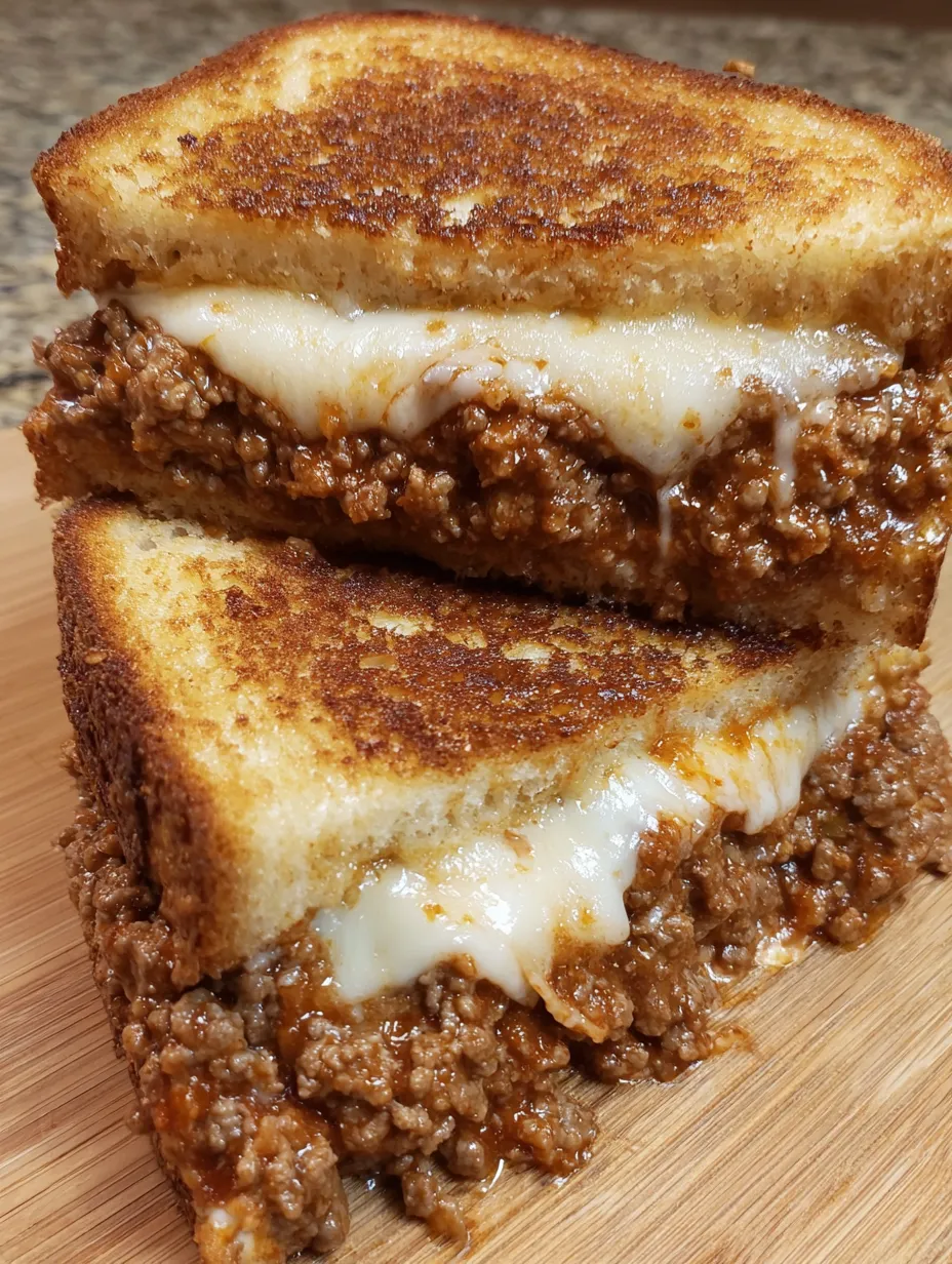 A grilled cheese sandwich with sloppy joe filling.