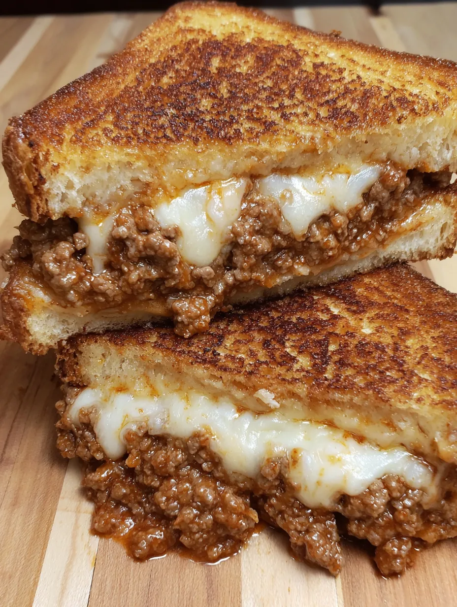 A grilled cheese sandwich with sloppy joe.