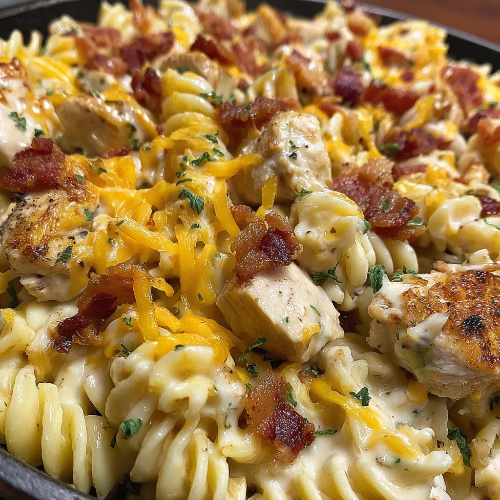 A dish of chicken bacon ranch pasta.