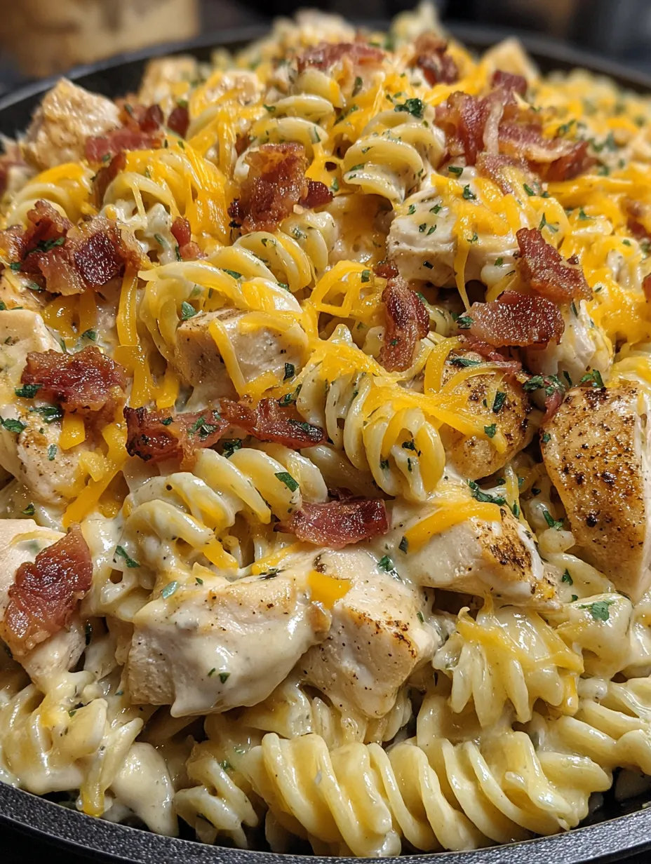 A dish of chicken bacon ranch pasta.