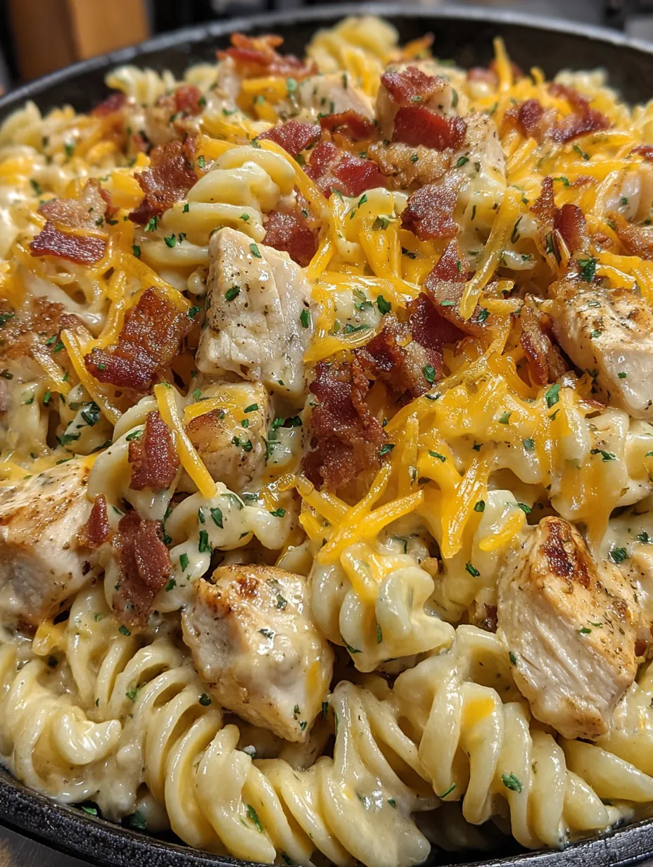 A dish of chicken bacon ranch pasta.