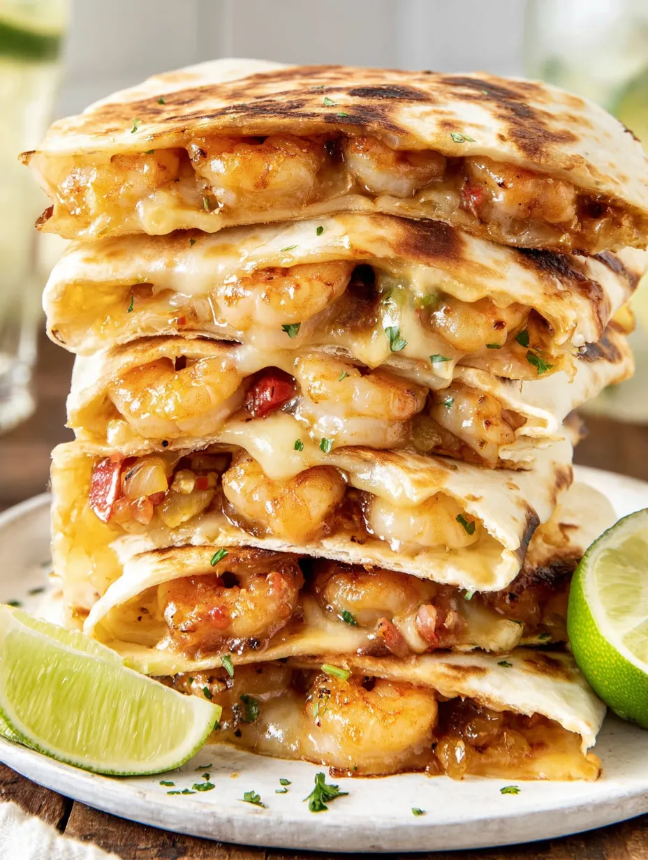 A stack of shrimp quesadillas.