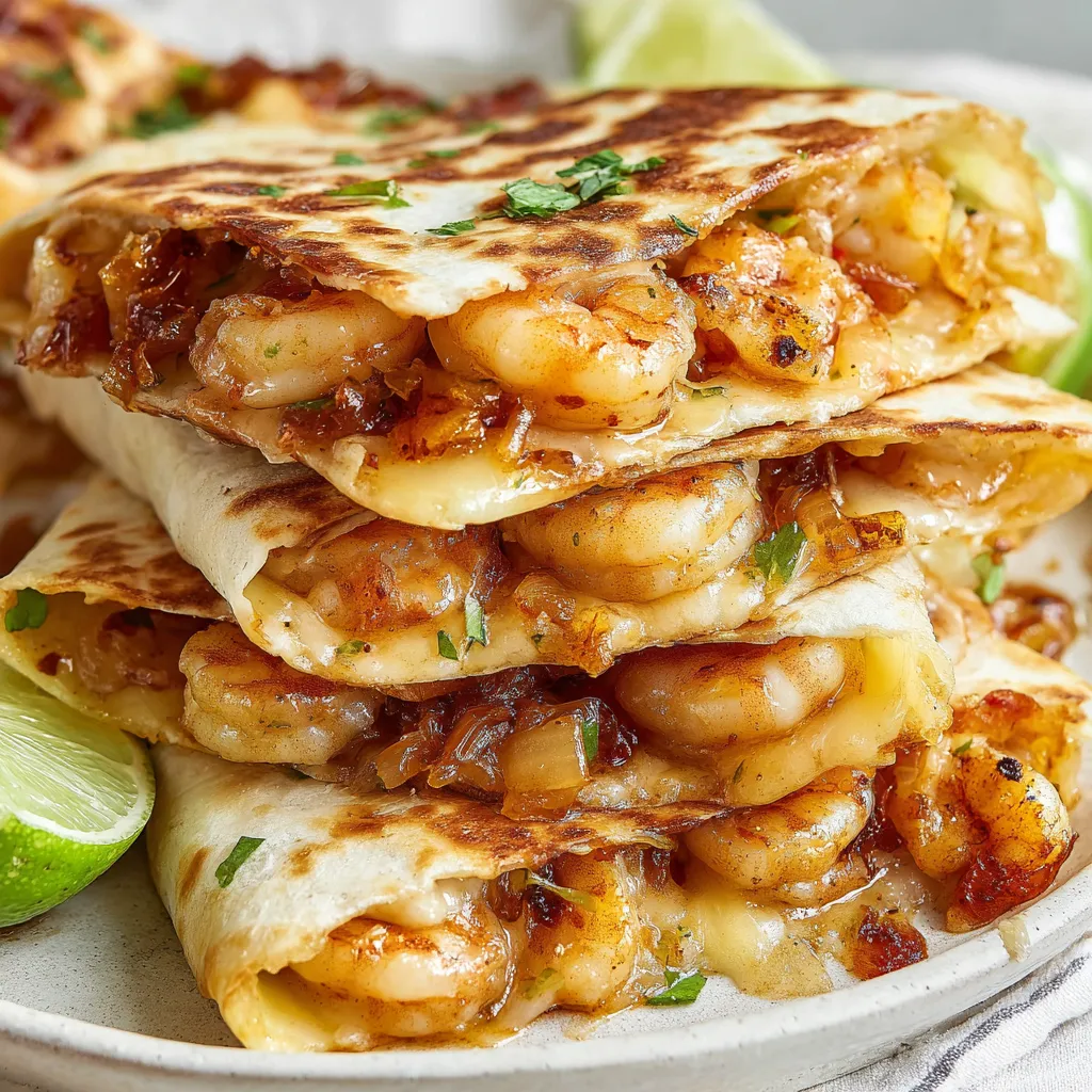 A stack of shrimp quesadillas.