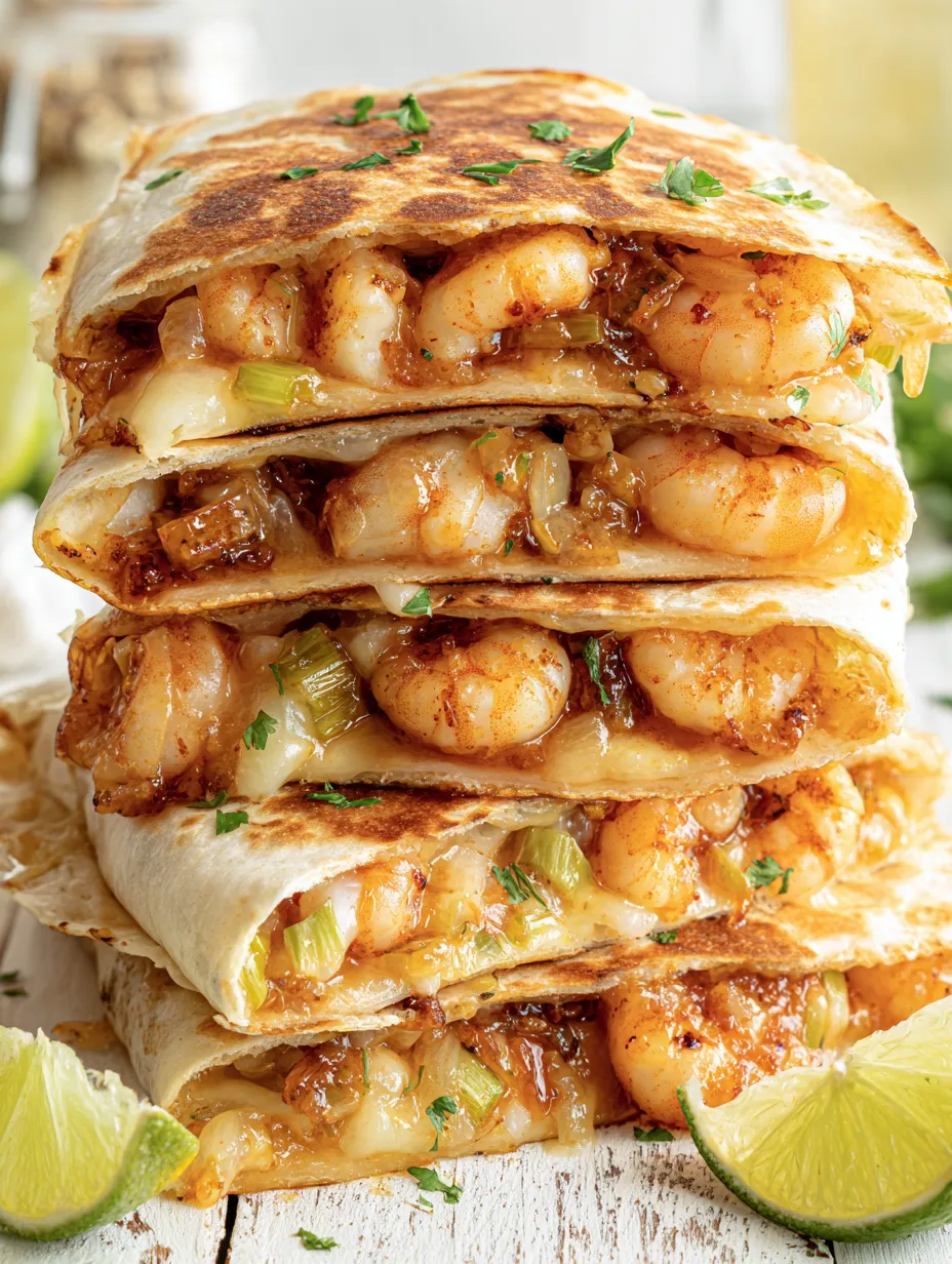 A stack of shrimp quesadillas.