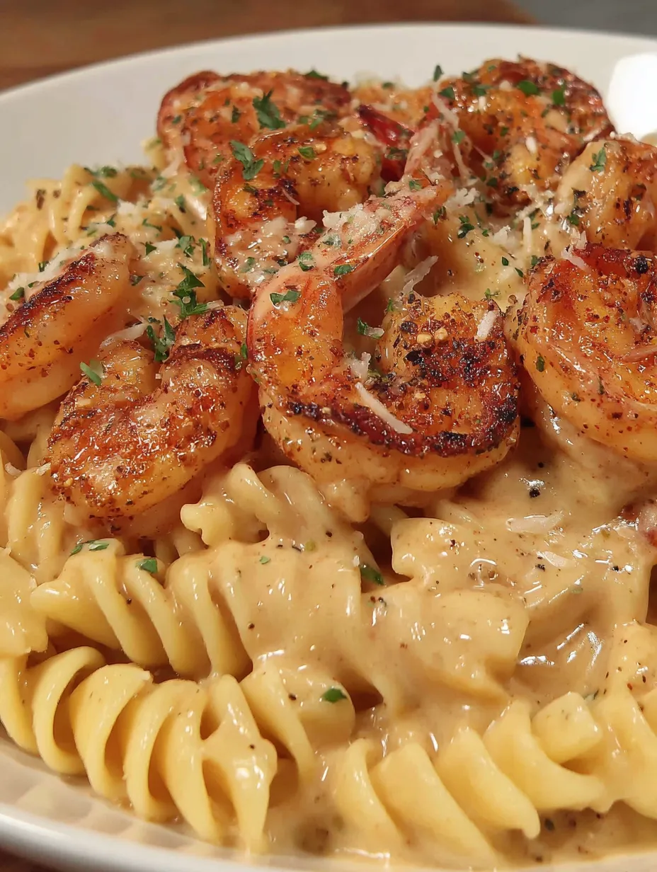 A plate of Creamy Cajun Shrimp Pasta.