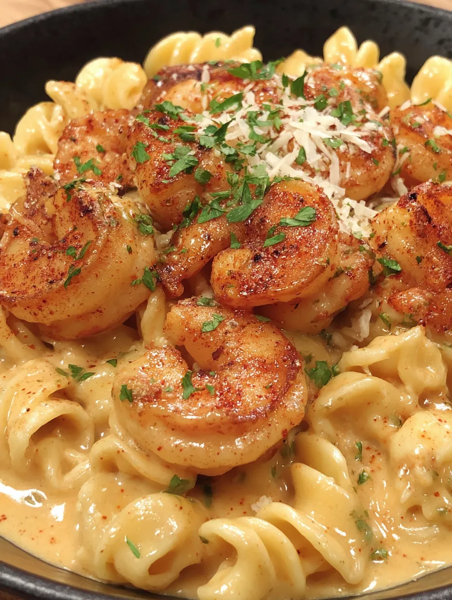 A bowl of creamy cajun shrimp pasta.