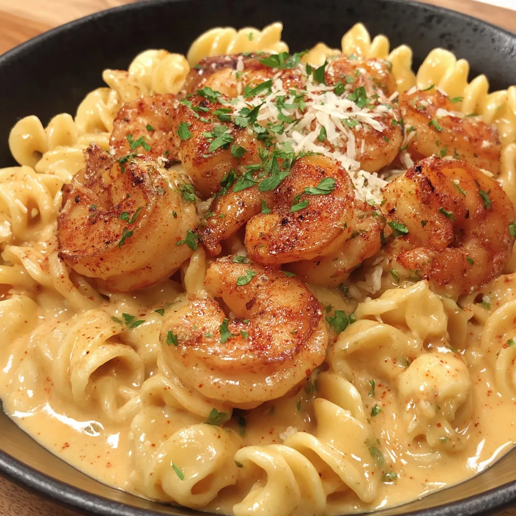A bowl of Creamy Cajun Shrimp Pasta.