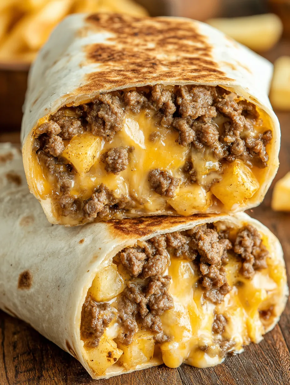 A burrito with cheese and beef.