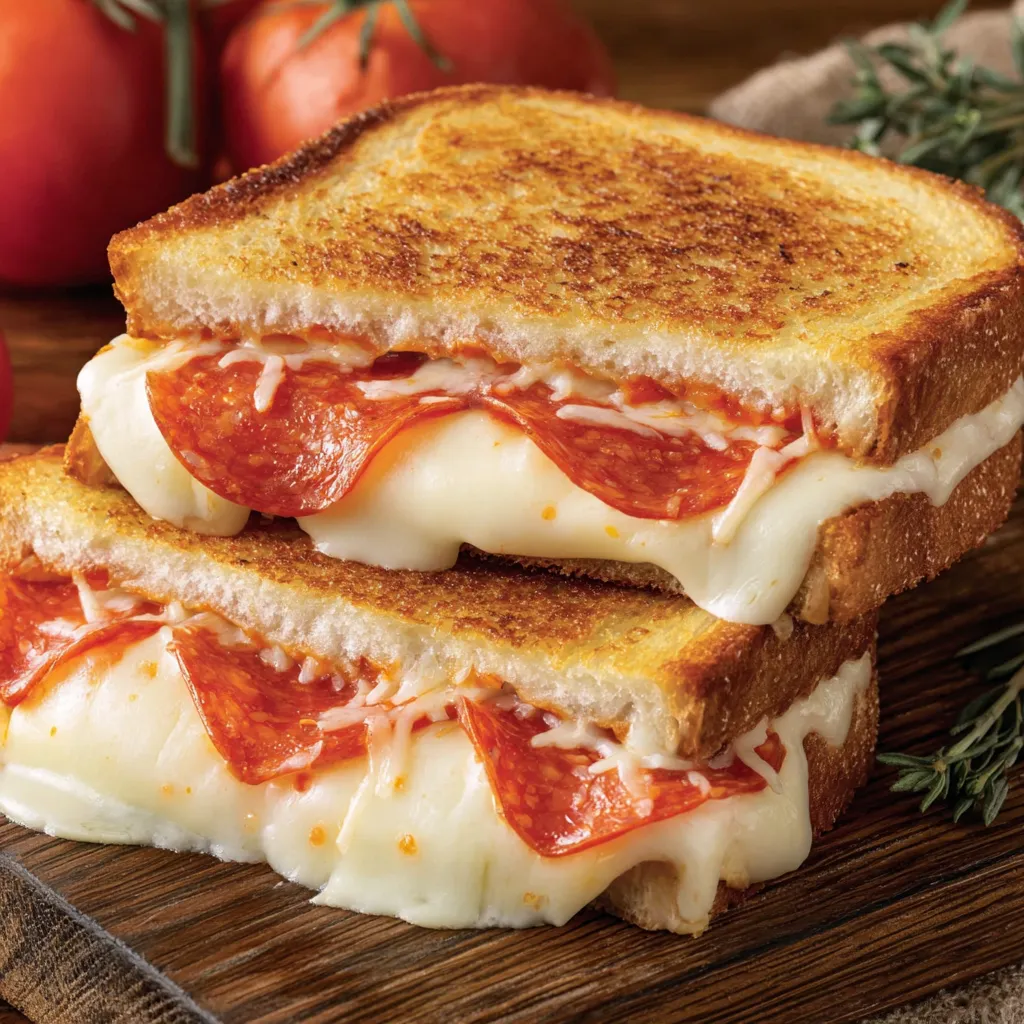 A slice of pepperoni pizza grilled cheese.