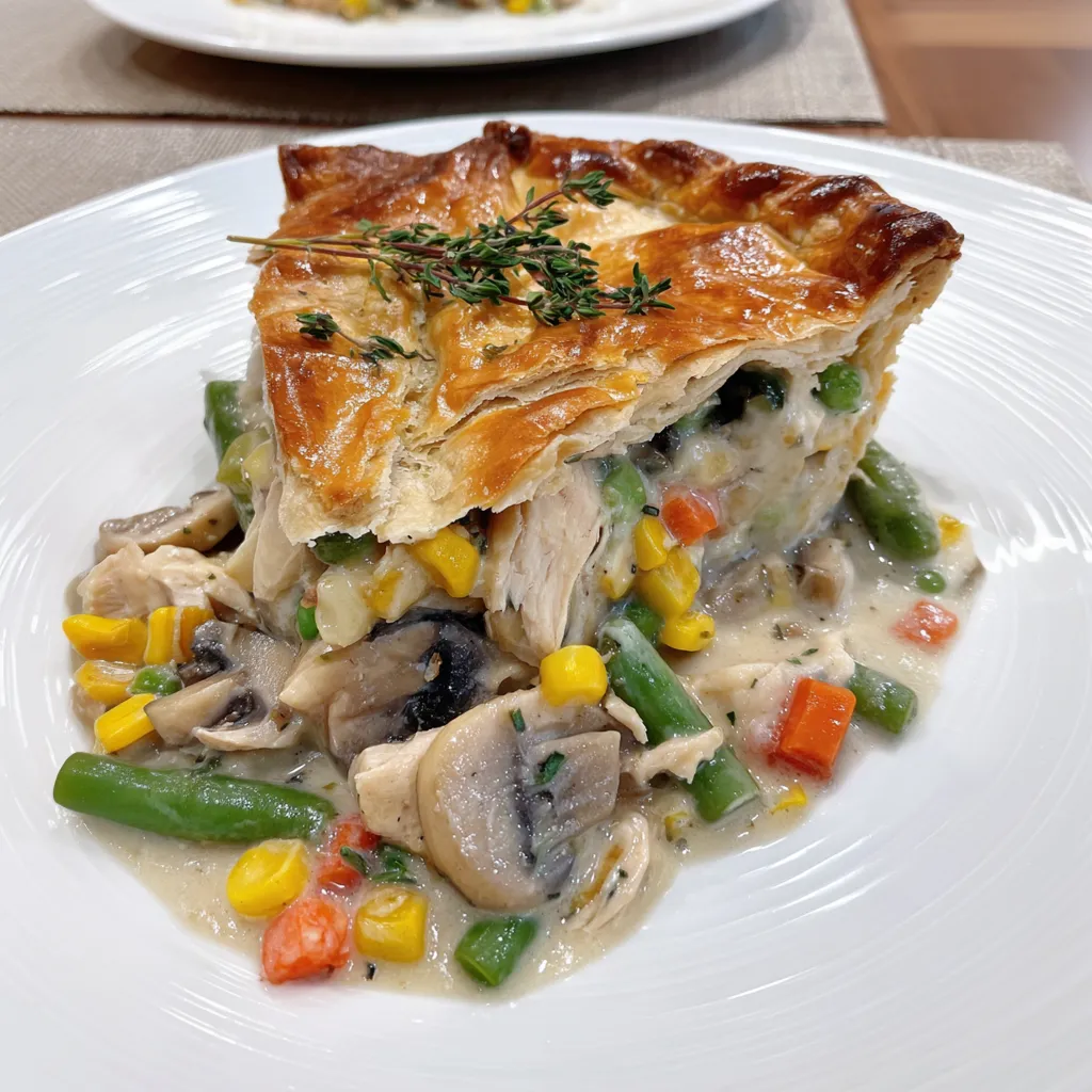 A close up of a spring chicken pot pie.