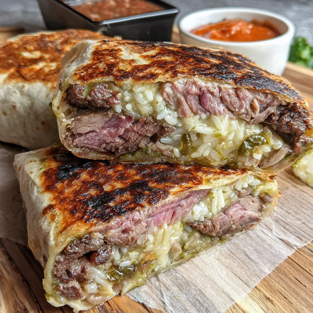A smoked beef rib burrito on a table.