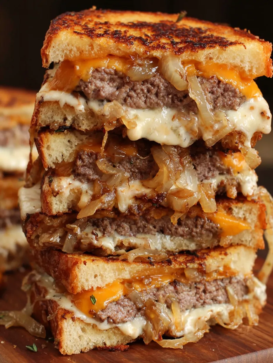 A stack of three cast iron patty melts.