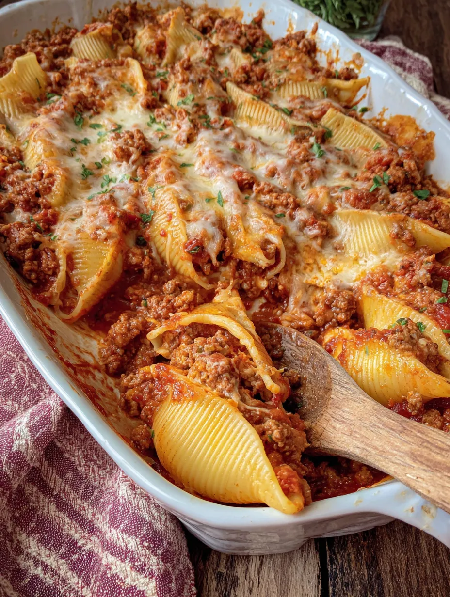 A dish of cream cheese and beef stuffed shells.