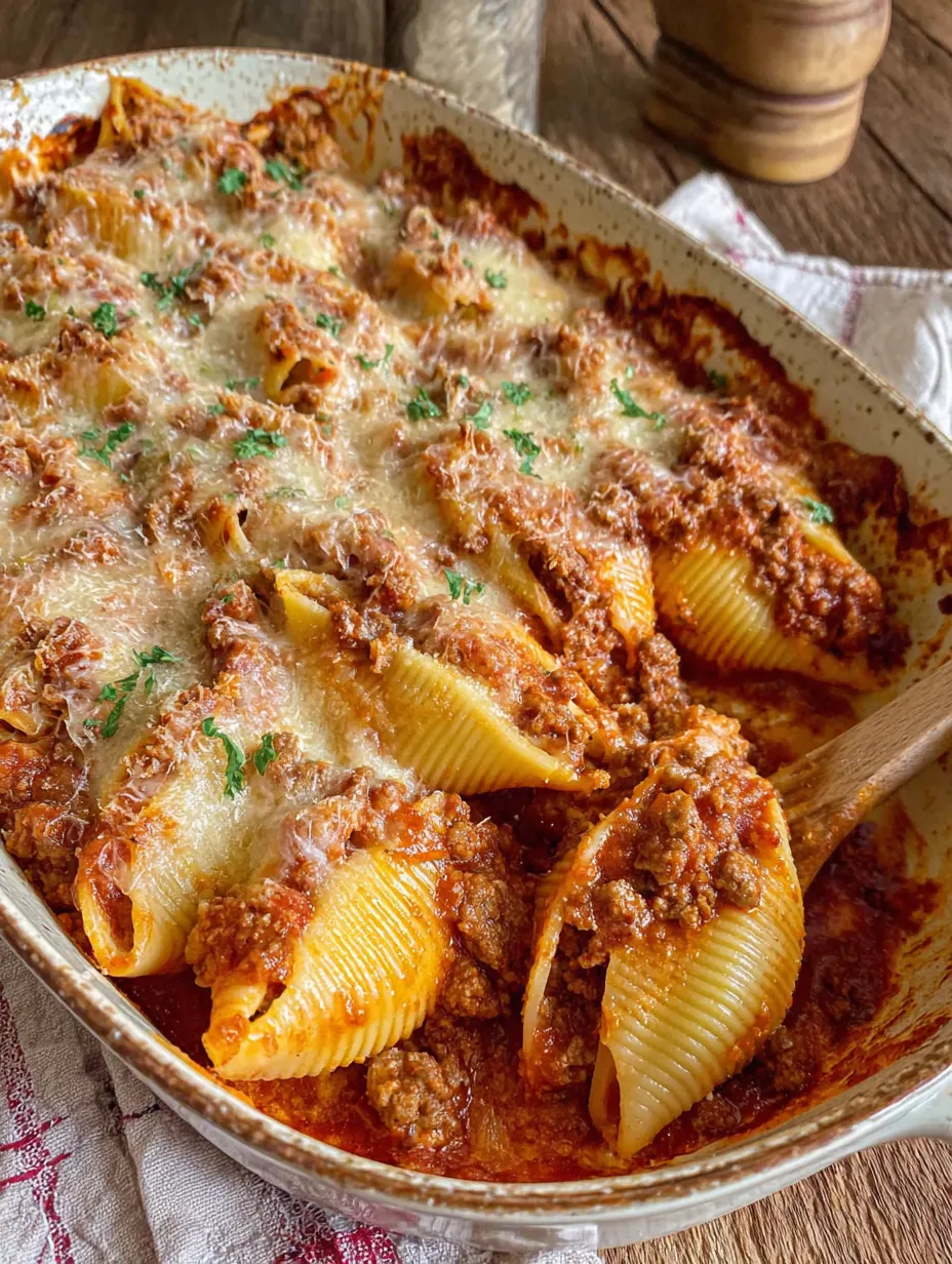 A dish of cream cheese and beef stuffed shells.