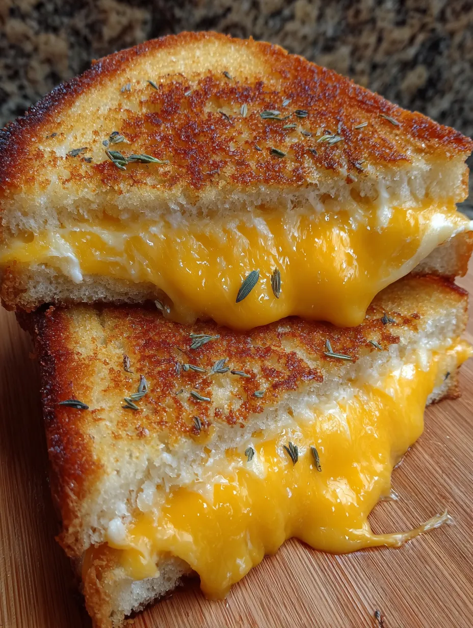 A grilled cheese sandwich with melted cheese.
