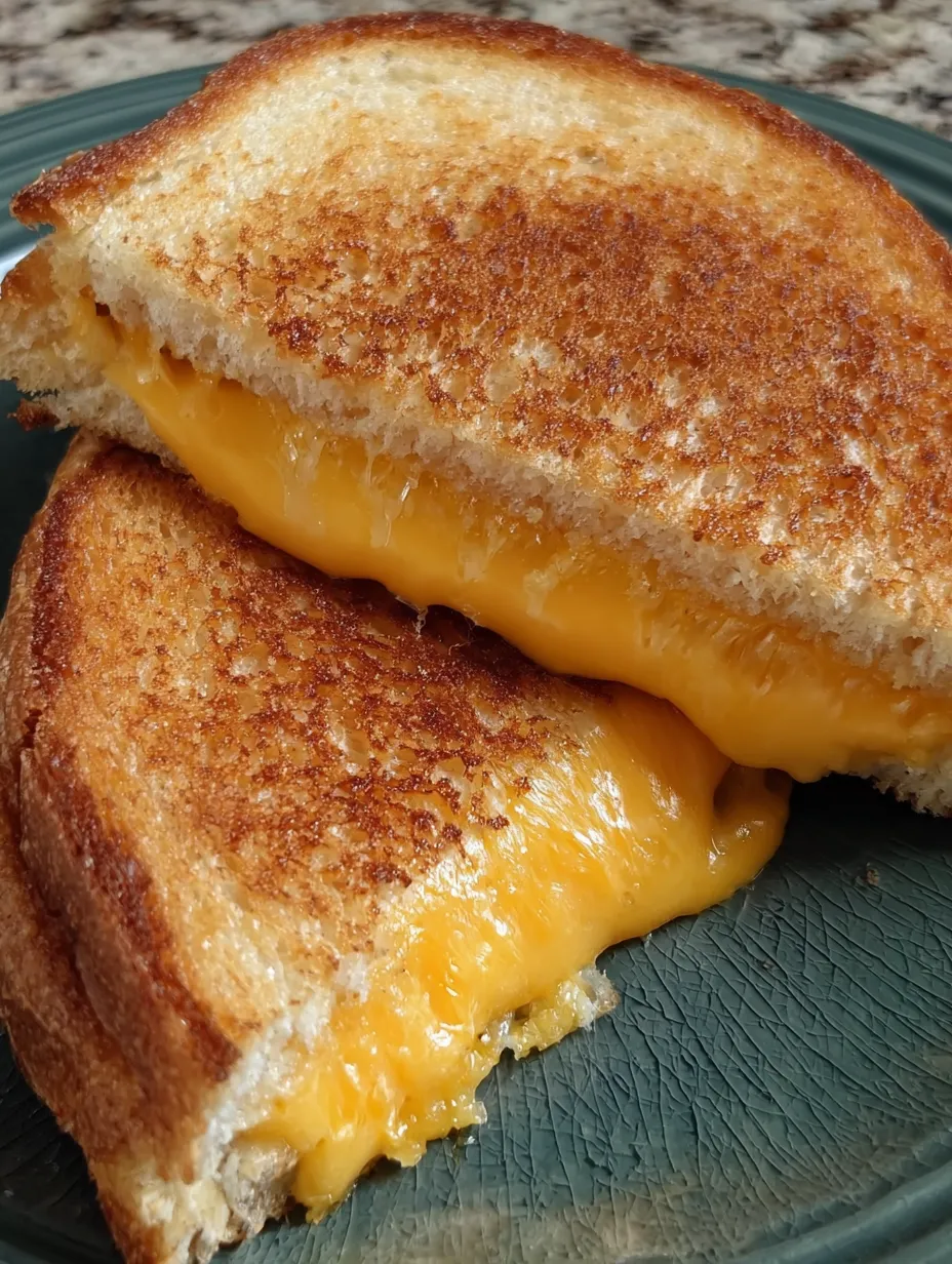 A grilled cheese sandwich on a plate.