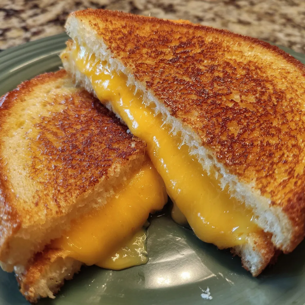 A grilled cheese sandwich on a plate.