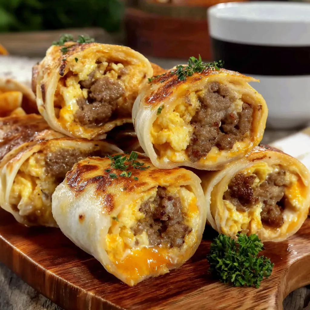 Sausage, egg, and cheese breakfast roll-ups.