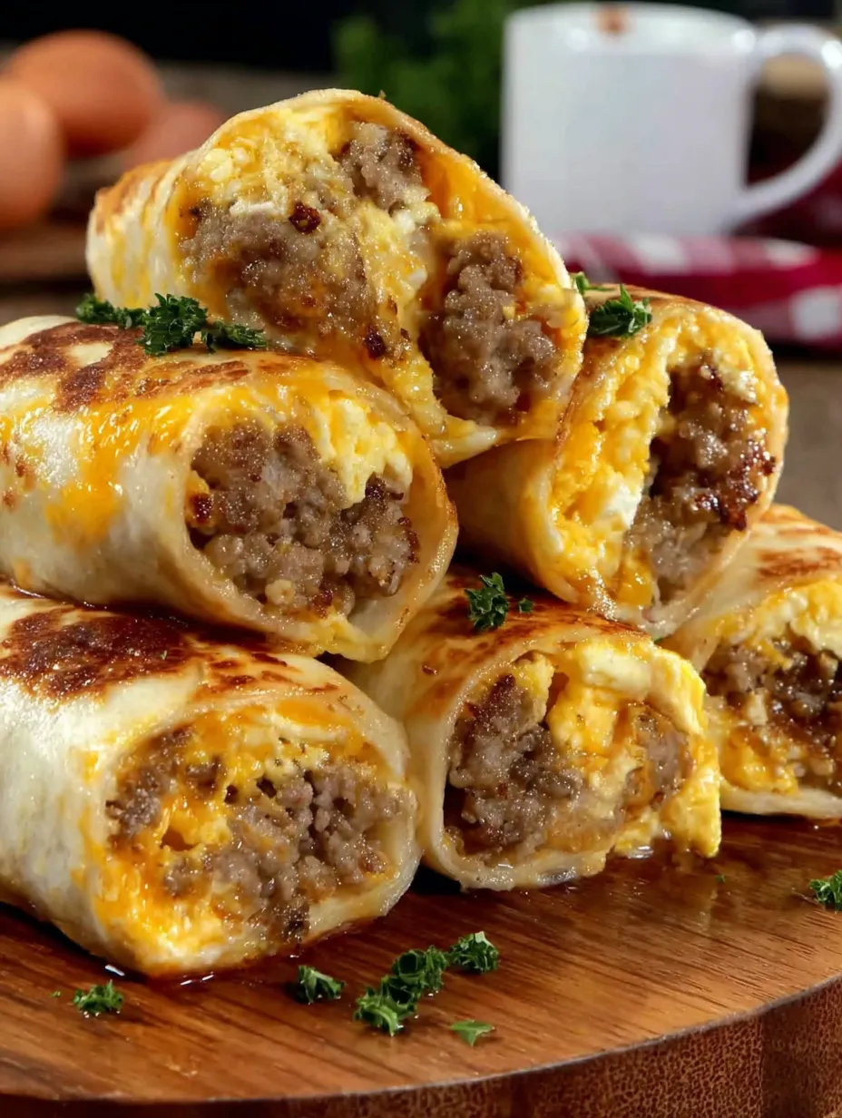 Sausage, egg and cheese breakfast roll-ups.